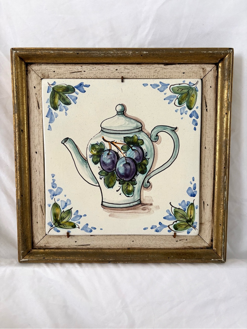 Vintage tea party ceramic tile wood wall hanging art home decor